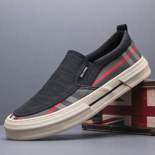 一脚蹬格子老北京布鞋 透气低帮板鞋 男士 潮流休闲鞋 时尚 国风潮男鞋