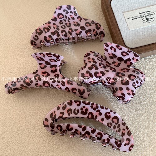 奶fufu豹纹~辣妹粉色抓夹小众