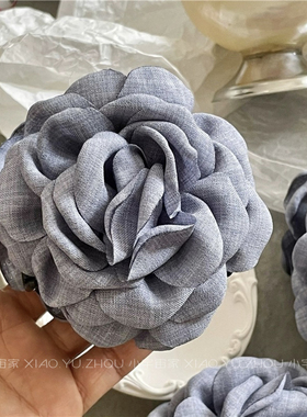 灰蓝色干枯玫瑰抓夹花朵盘发鲨鱼夹姜妍同款气质布艺发夹发抓新款