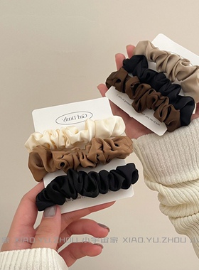 三只装韩国东大门高级奶油质感大肠发圈咖色细款发绳高弹力绑发饰