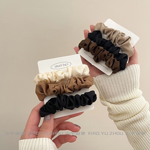 三只装 发绳高弹力绑发饰 韩国东大门高级奶油质感大肠发圈咖色细款