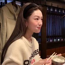Anna韩国荷静黑色丝绒扁发箍秋冬高颅顶显脸小扁平头箍薄款压发卡