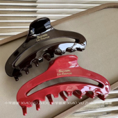 法式 France镂空醋酸金标抓夹高级鲨鱼夹秋冬红色发夹气质韩系发饰