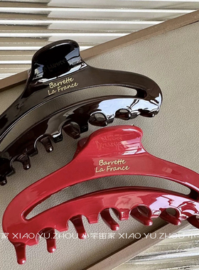 法式France镂空醋酸金标抓夹高级鲨鱼夹秋冬红色发夹气质韩系发饰