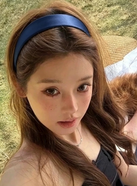 超美藏蓝色！美式复古细闪缎面发箍法式学院格雷少女宽版薄款头箍