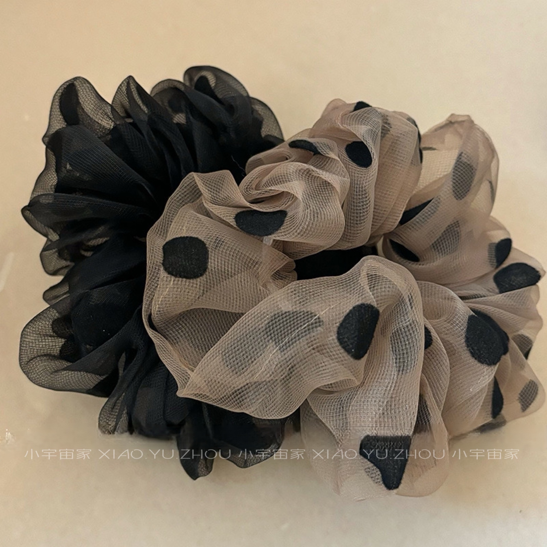 法式波点透网纱大肠发圈女头绳