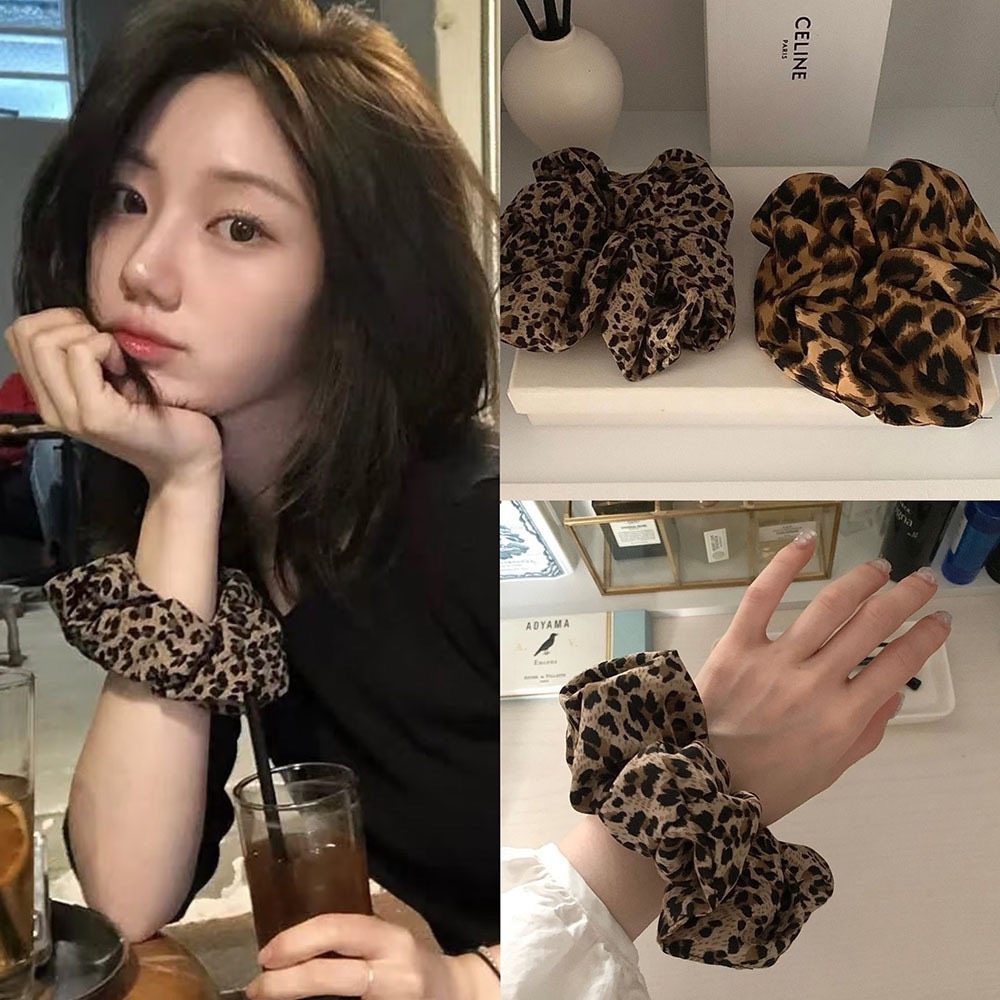 适合日常的豹纹！辣妹豹纹大肠发圈盘发绳高级头绳气质丸子头饰女