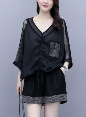 名媛时尚短裤套装大码女装胖妹妹减龄两件套女夏宽松新款休闲短袖