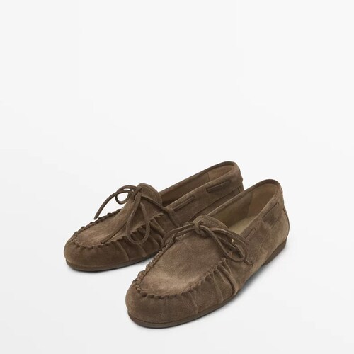 MD女鞋平底缩褶绒面一脚蹬乐福鞋