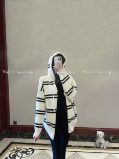 Nancy 条纹慵懒美拉德连帽开衫毛衣软糯宽松针织外套韩系减龄少女