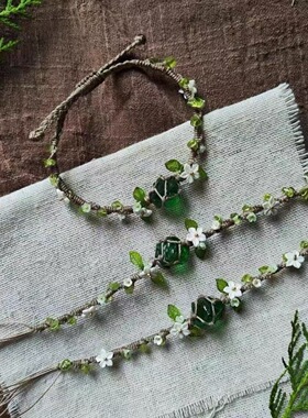 绿野仙踪花环森系新款手工合成水晶橄榄石手绳爆款礼物编织网兜手
