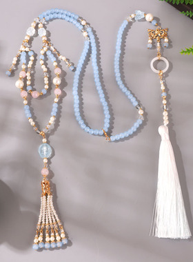 厂家古风项链明制蓝色串珠新中式马面裙配饰中国风流苏吊坠