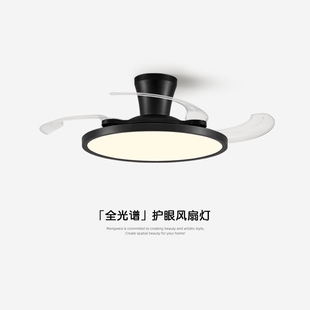 意式极简风扇灯家用餐厅吊灯静音室书房间灯吊扇一体灯黑色超薄卧