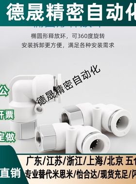 气动快速插气管接头PLF6-01直角二通PLF8-02/10-03内螺纹弯头白色