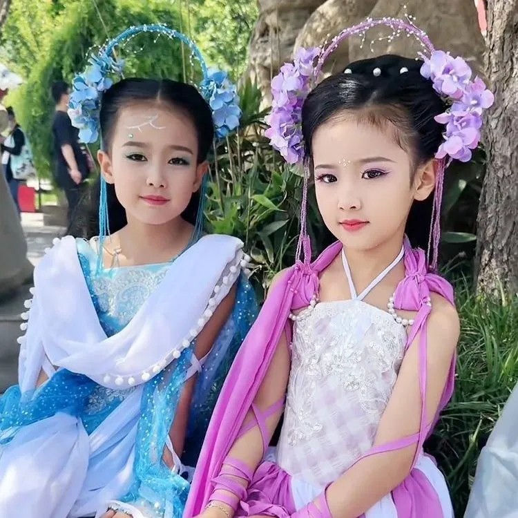欢天喜地七仙女儿童款女童古风吊带裙超仙古装连衣裙2025新款摄影