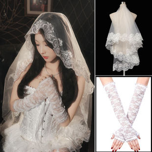 法式洛丽塔Lolita白色蕾丝头纱女新娘优雅高级感写真拍照cos头饰