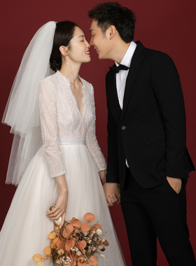 头纱新娘主婚纱头饰婚纱领证登记拍照道具结婚超仙蓬蓬松森系白色