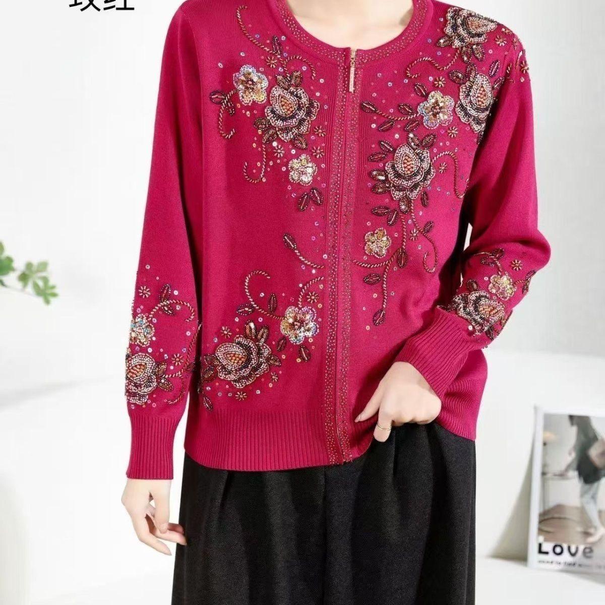 重工烫钻穿珠针织开衫女