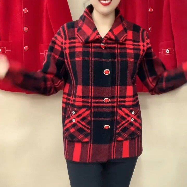 春秋款中老年格子外套短