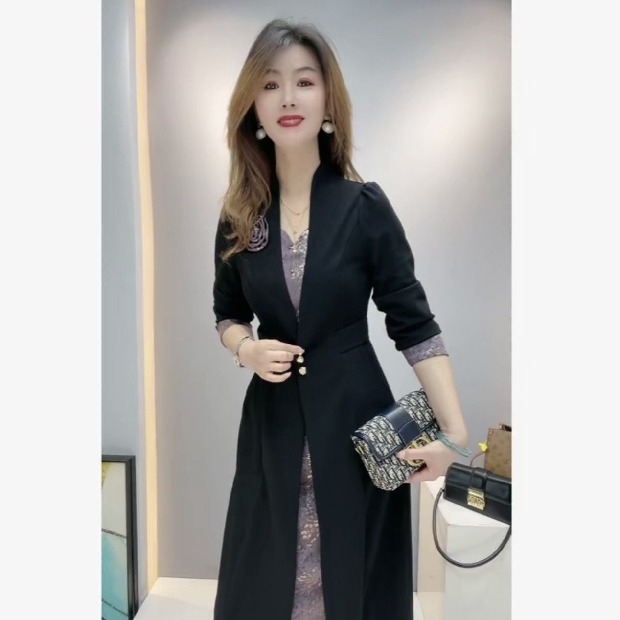中老年妈妈秋装假两件连