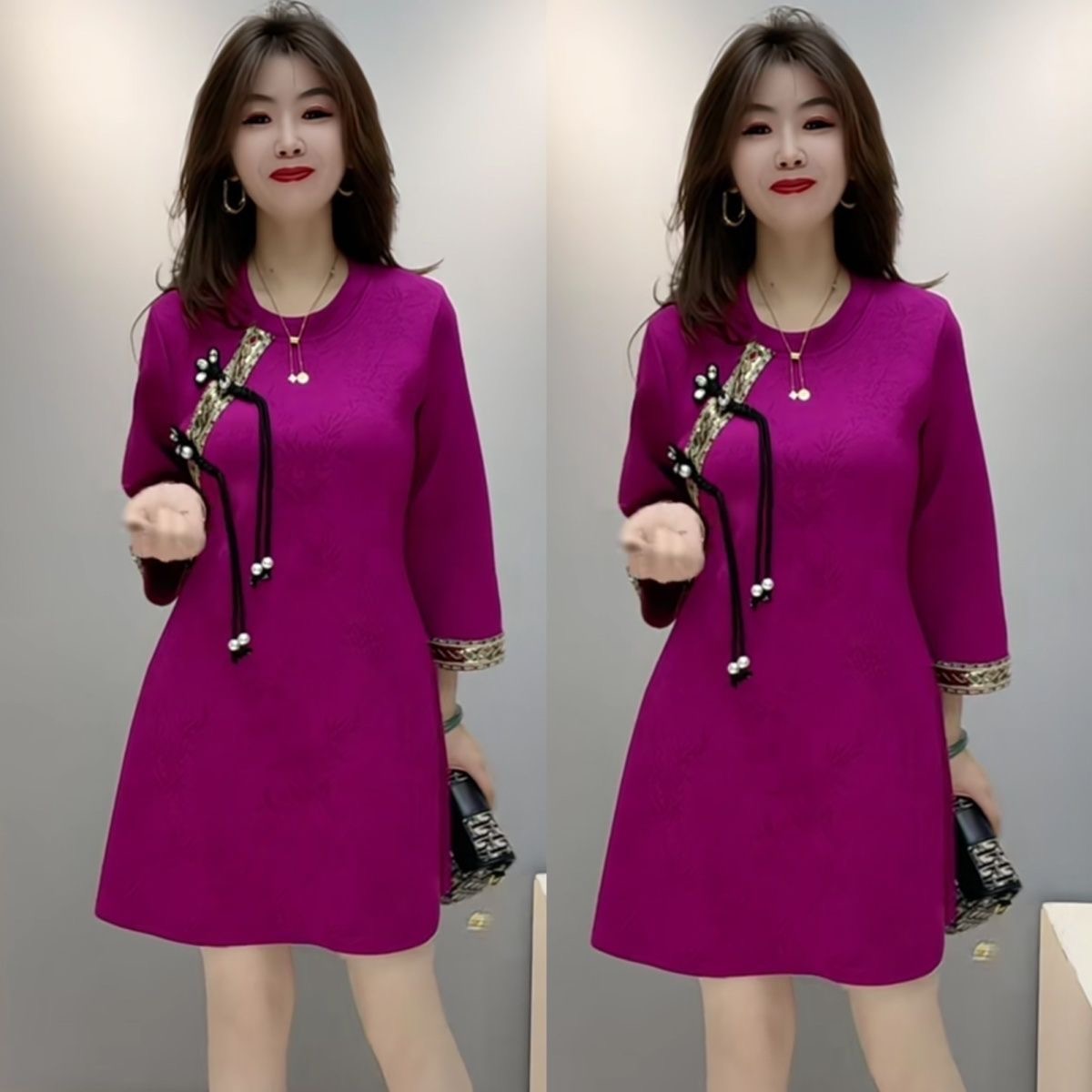 新中式风盘扣刺绣连衣裙