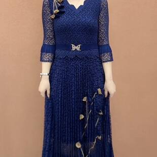 新款褶皱连衣裙春夏百褶裙2026收腰时尚显瘦蕾丝气质连衣裙小个子