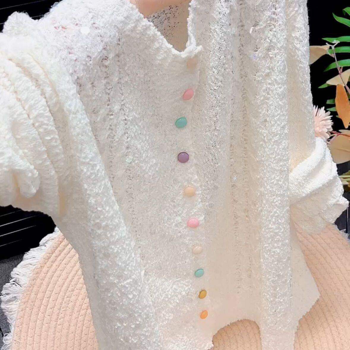 2026秋季新款亮片毛衣韩版遮肉通勤外搭针织衫开衫外穿气质上衣女