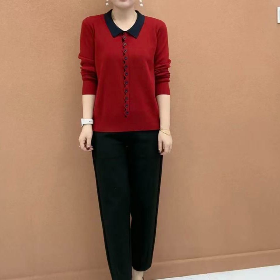 2025新款拼色翻领针织衫