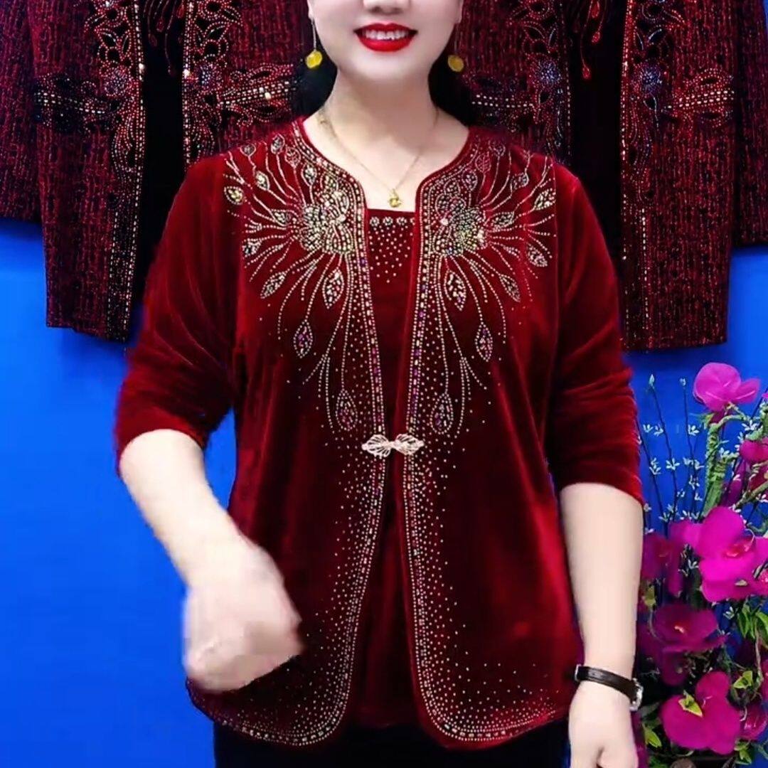 秋女装打底衫金丝绒假两
