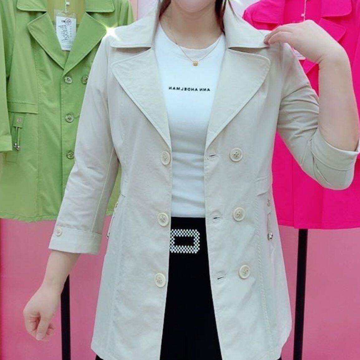 夏季薄款风衣外套女士中长版西服领防晒时尚休闲九分袖新款上衣