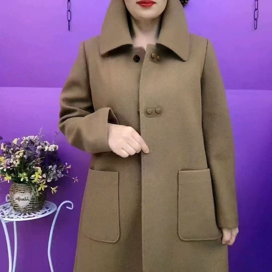 中老年妈妈翻领双面呢大