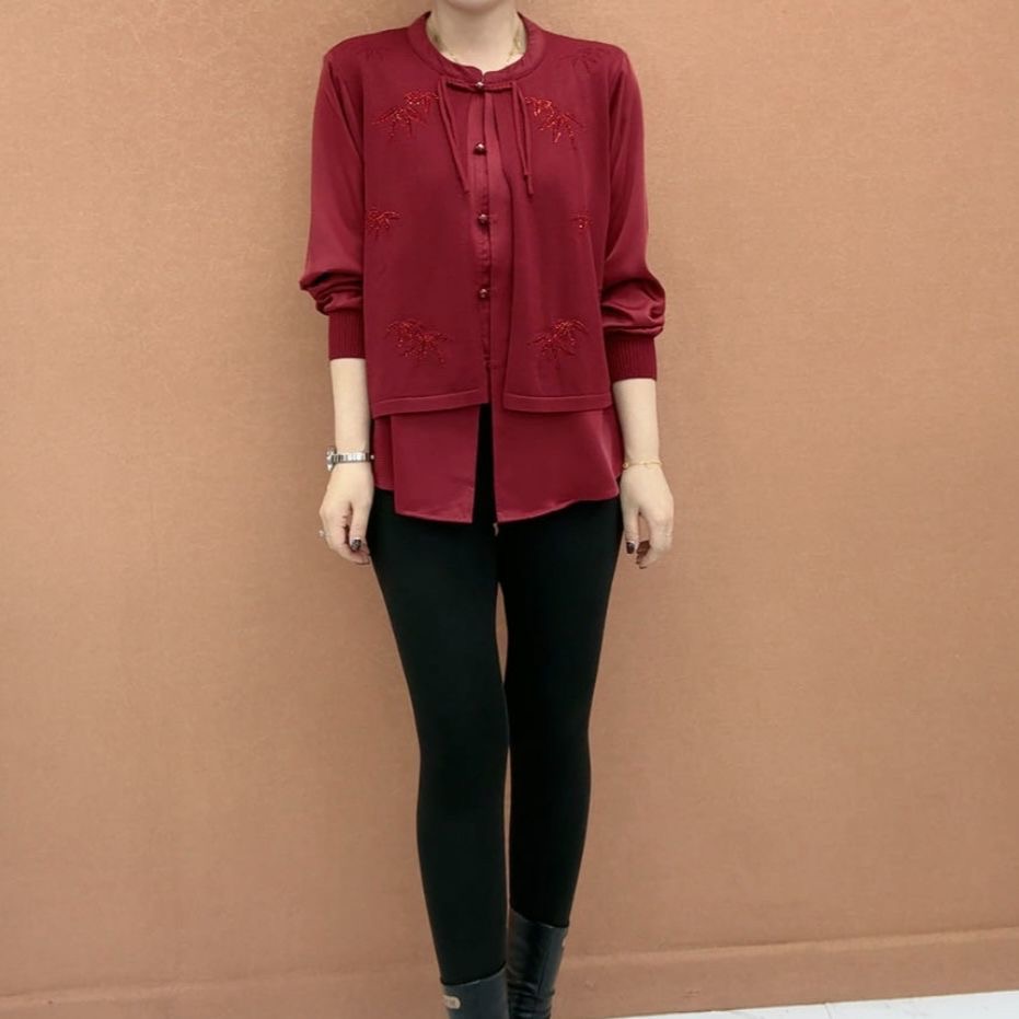 时尚蝴蝶结刺绣开衫女长