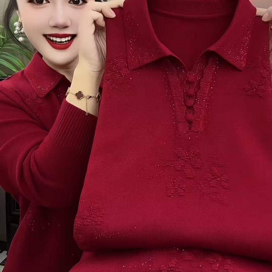 新款花开纯色翻领针织衫打底宽松毛衣上衣长袖洋气秋冬中老年妈妈,女装/女士精品,常规大码外套,淘宝优惠券,粉丝福利购,淘宝优惠卷