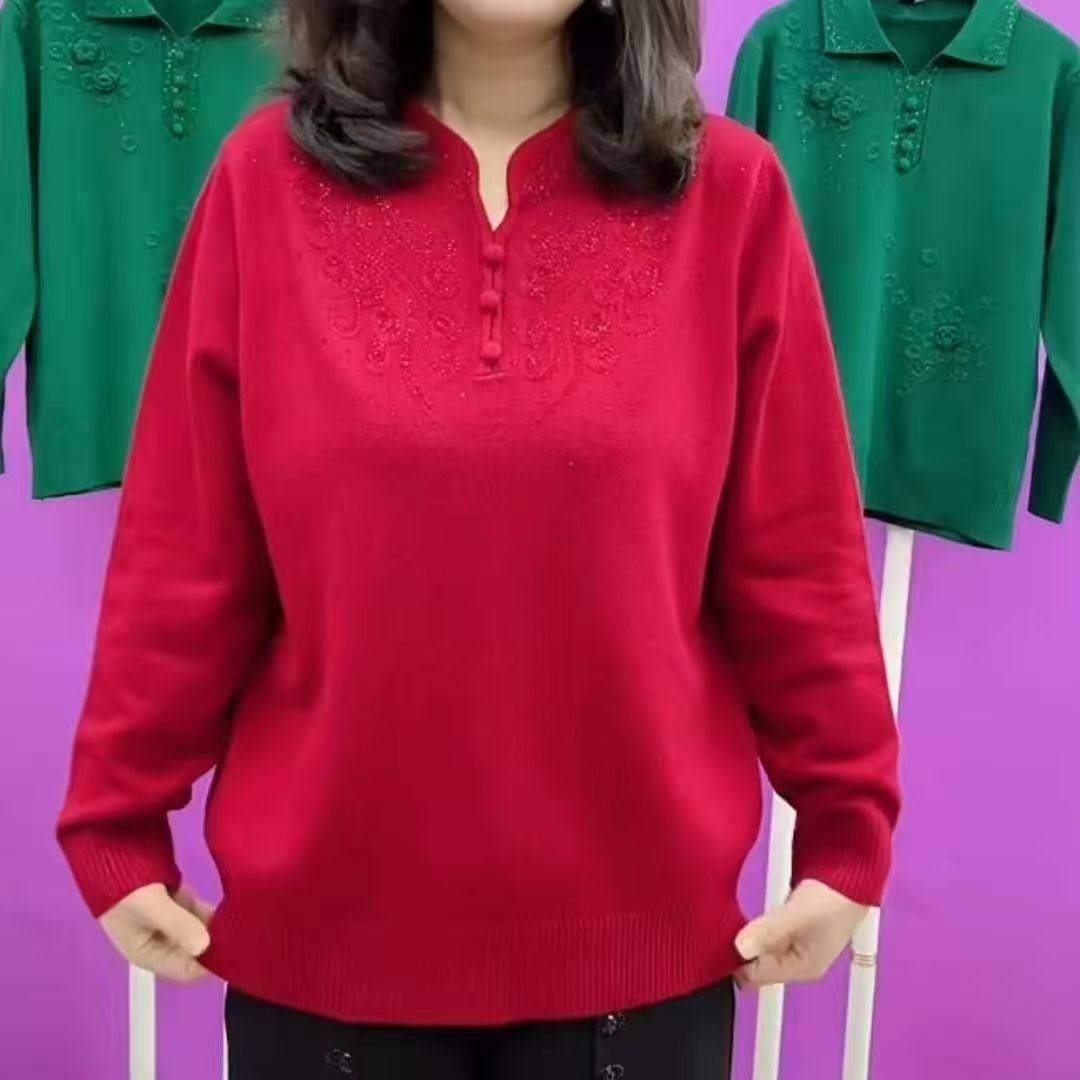 中老年妈妈装2025新款针织衫女秋冬毛衣宽松旗袍领洋气打底衫上衣,女装/女士精品,常规大码外套,淘宝优惠券,粉丝福利购,淘宝优惠卷