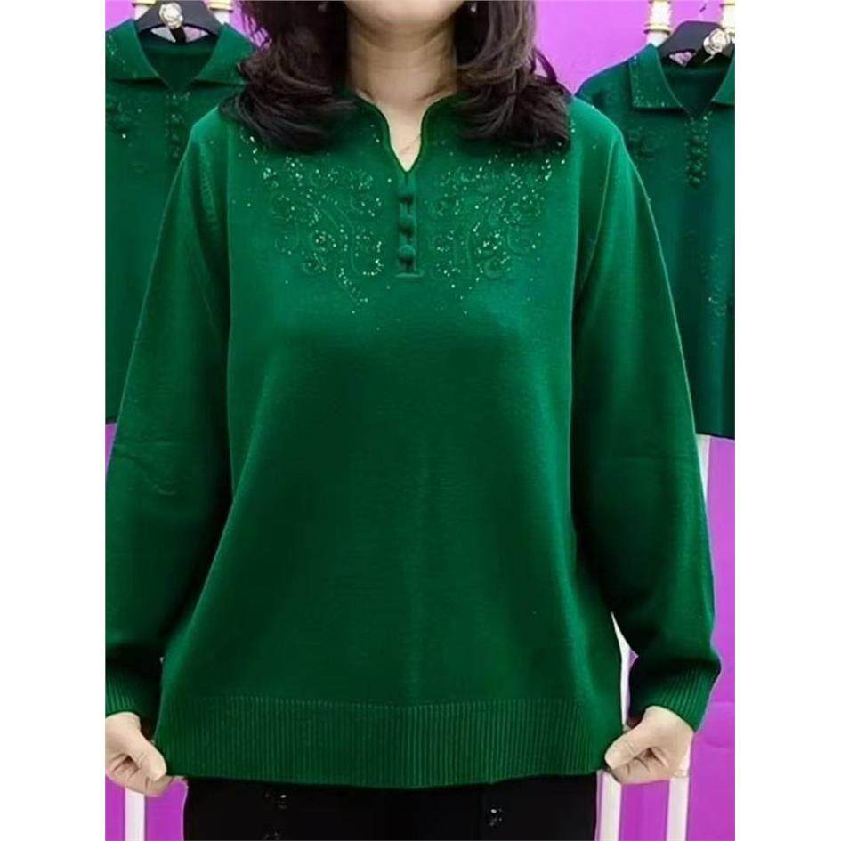 妈妈秋季提花镶钻毛衣长袖旗袍领针织衫中老年女本命年红色打底衫,女装/女士精品,常规大码外套,淘宝优惠券,粉丝福利购,淘宝优惠卷