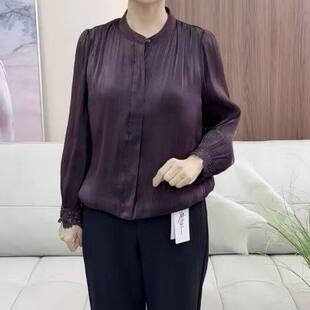 显瘦衣长56左右 气质妈妈宽松遮肉时尚 紫色小衫 贵纯色上衣新款