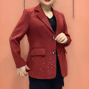 满天星烫钻西装春秋亮闪闪外套时尚洋气西服修身上衣显瘦新款百搭