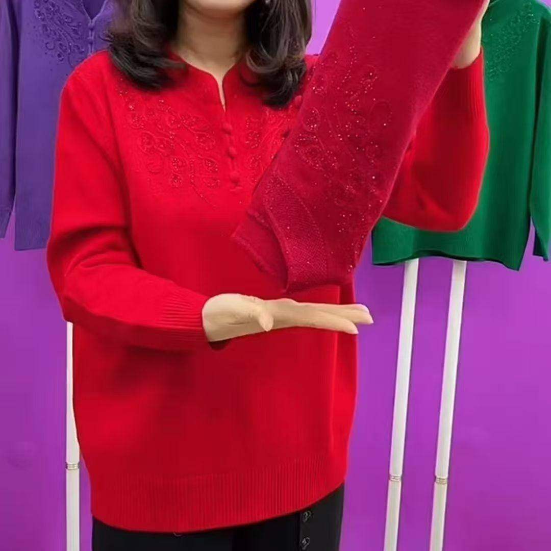 妈妈针织秋冬羊毛衫新款旗袍领上衣宽松针织衫打底中老年女装毛衣,女装/女士精品,常规大码外套,淘宝优惠券,粉丝福利购,淘宝优惠卷