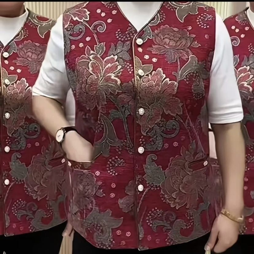 金花马甲短款纽扣妈妈春