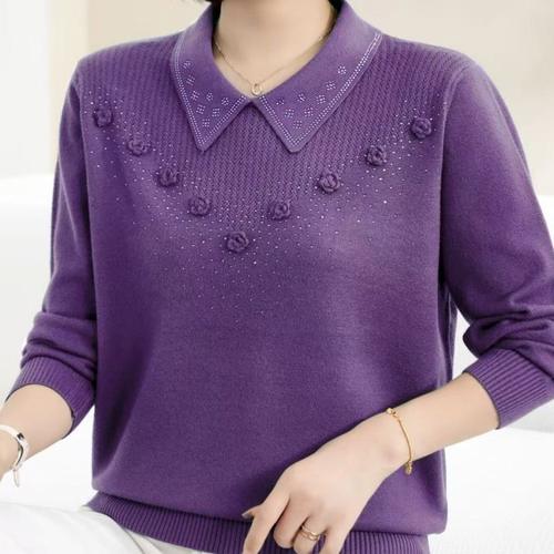 淑女风翻领立体花朵针织