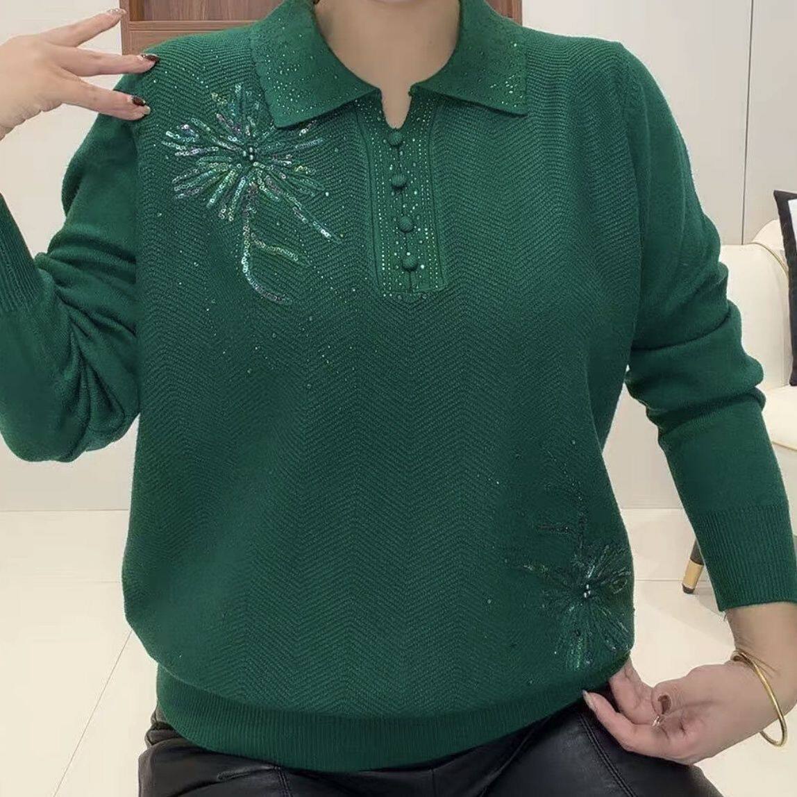 秋冬新款翻领彩色亮片针