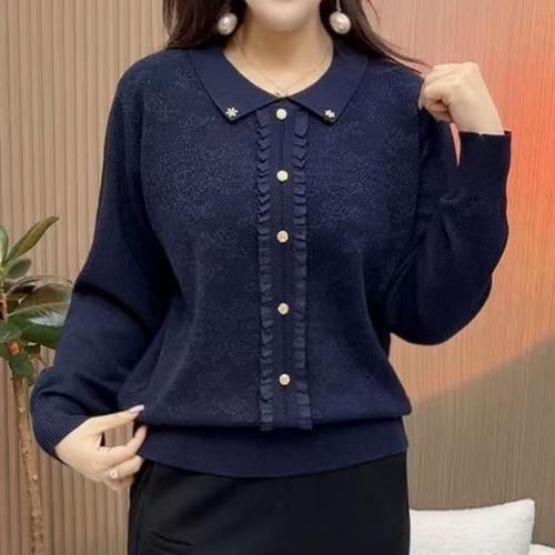 休闲风翻领针织衫女长袖