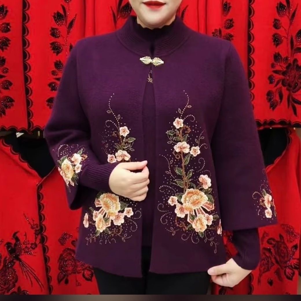 新中式绣花针织开衫套装