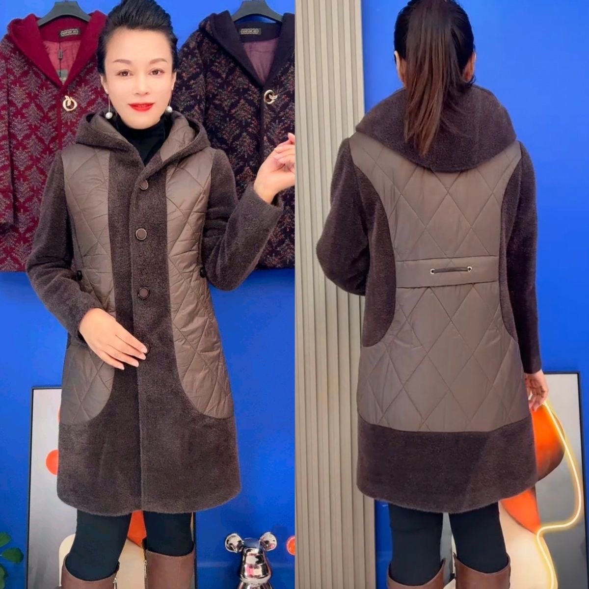 新款冬季连帽拼接外套棉