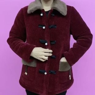 中老年女装 洋气棉服 毛领盘扣外套加绒保暖大码