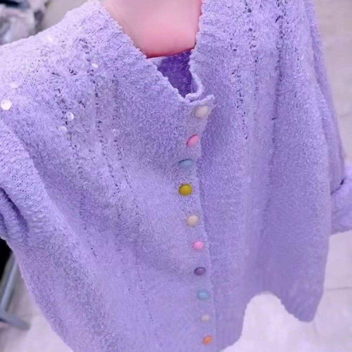 小香风26新款圆领彩扣针织开衫韩系毛衣薄上衣