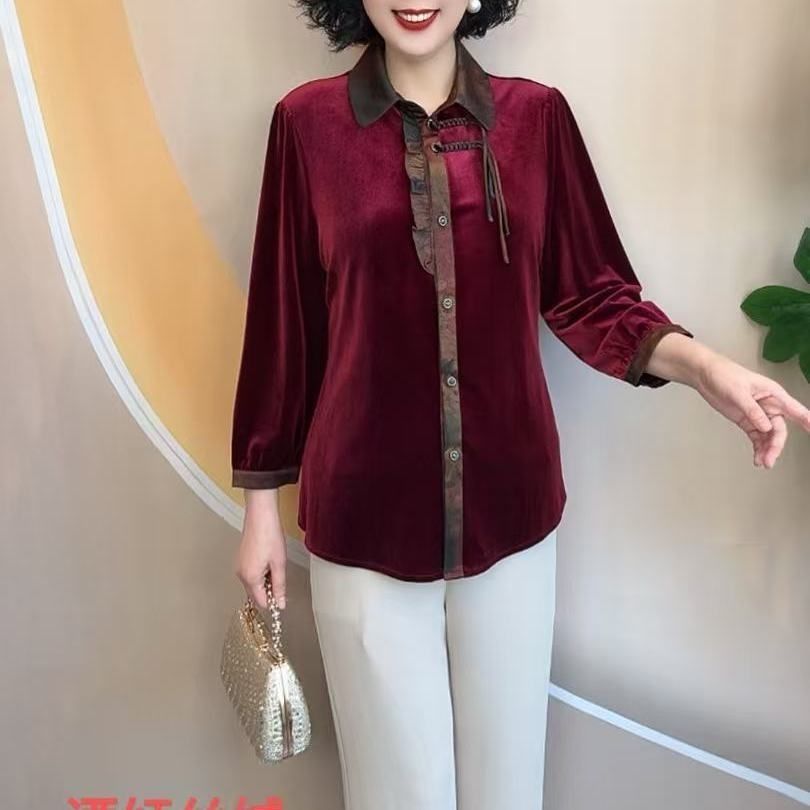 春秋新款中老年妈妈衬衫