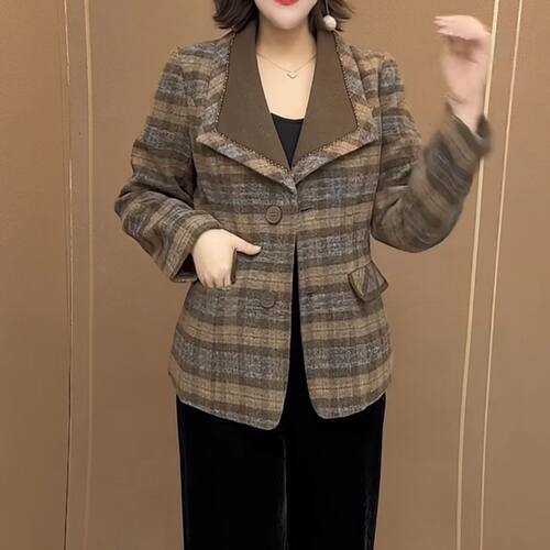 秋季新款妈妈格纹西服外