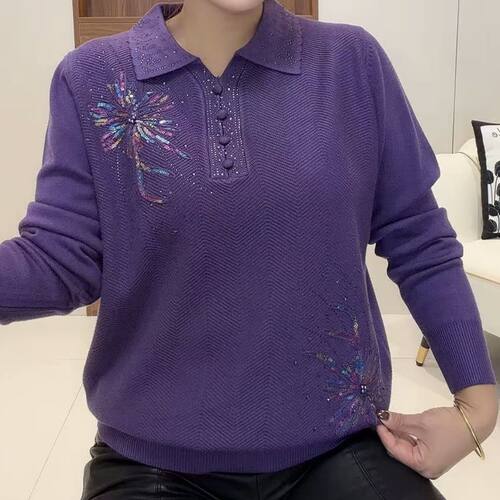 秋冬新款翻领烫钻彩色亮