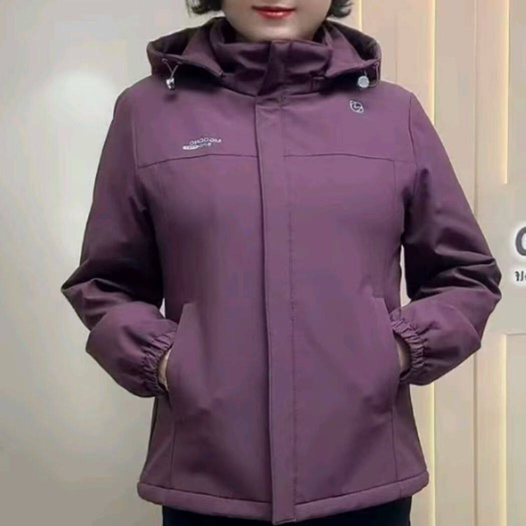 妈妈女士加绒连帽风衣外